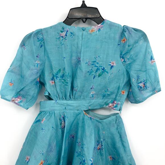 BARDOT Girls Cindy Floral Cut Out Dress Size 8 Blue Flora Short Sleeve NWT - Picture 8 of 12